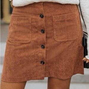 Corduroy Button-Front Skirt in Brown